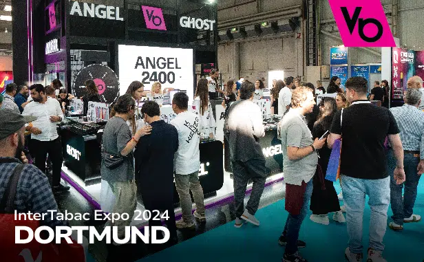 Angel 2400® 4-in-1 vape showcased at InterTabac Dortmund 2024 by Vapes Bars®, highlighting innovative design and powerful performance.