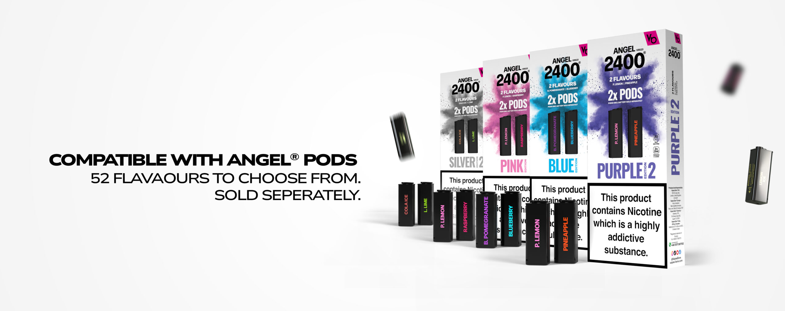 ANGEL 1200 vape COMPATIBLE WITH ANGEL┬« PODS 52 FLAVAOURS TO CHOOSE FROM. SOLD SEPERATELY.